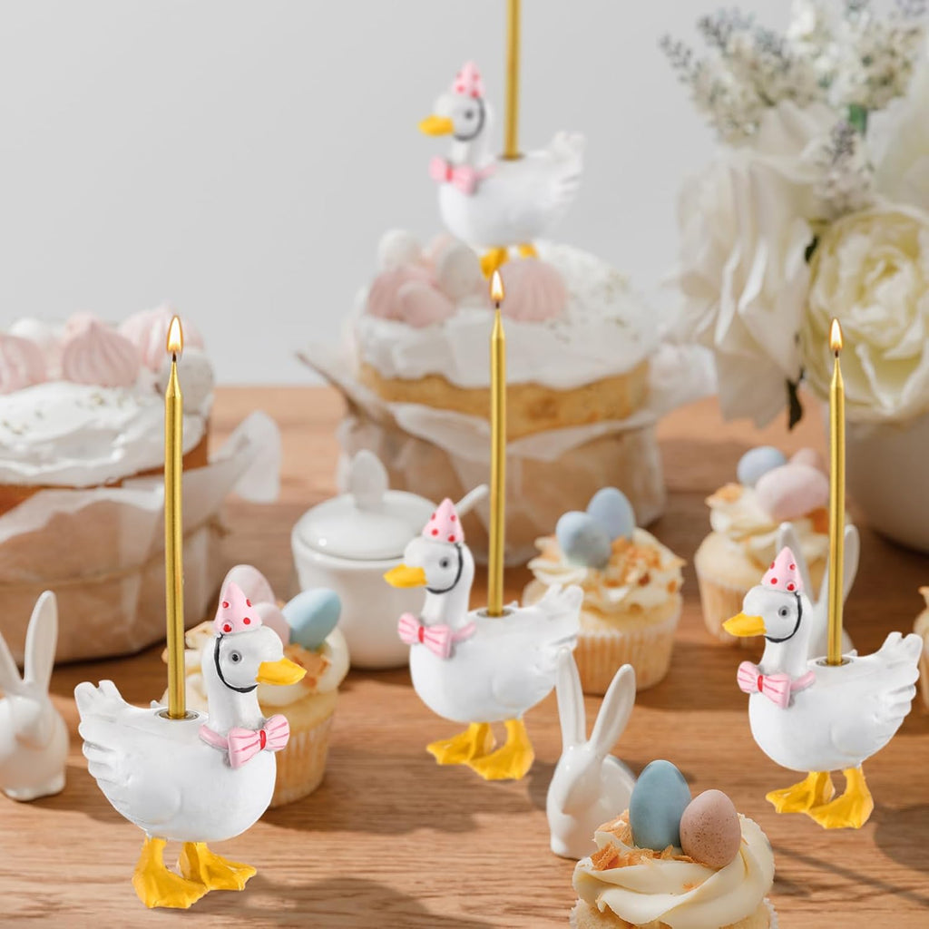 Mumufy Silly Goose Cake Candle Holders with Birthday Candle One Birthday Party Supplies Mini Cute Cake Topper Stand Candlestick for Kids Baby Shower Party Celebration, 3.15 Inch(Goose,Pink)