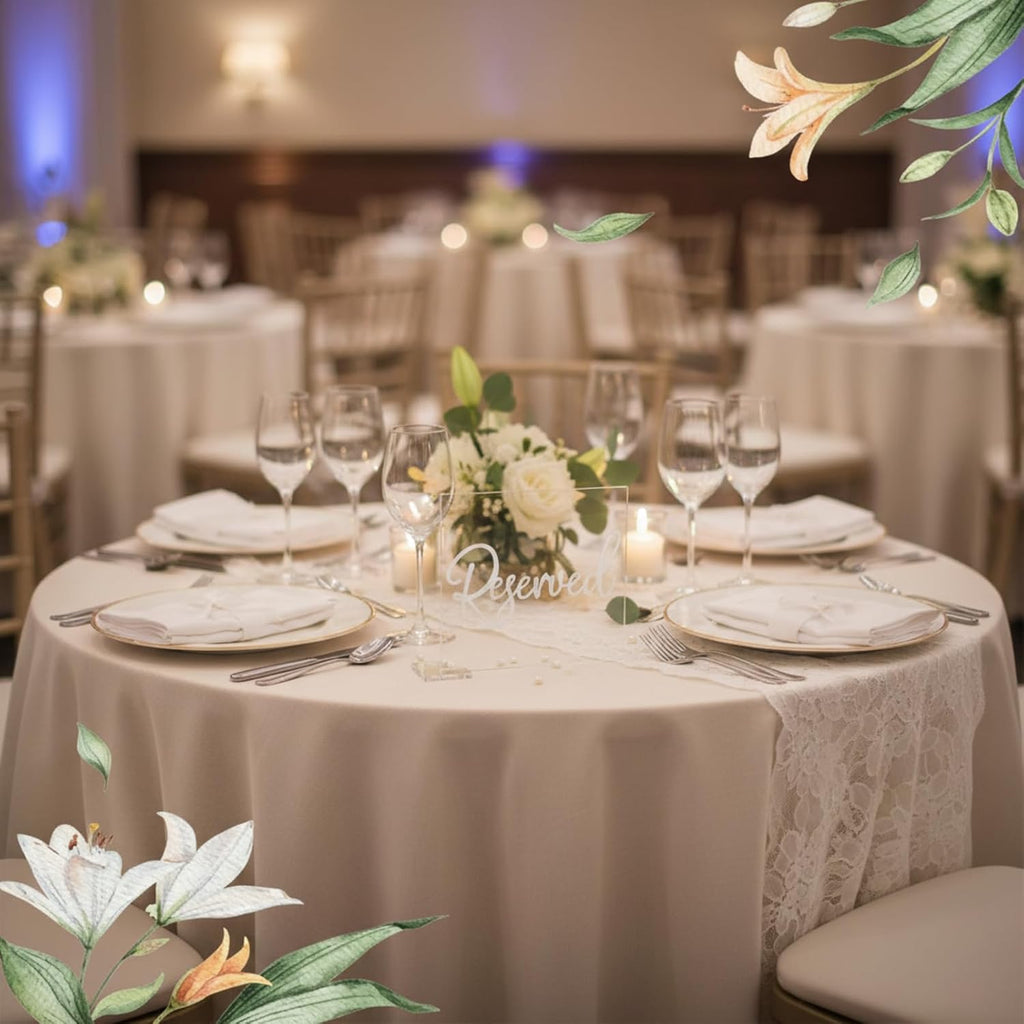 Bucherry 6 Pcs White Reserved Table Signs 3.9 x 3.5" for Wedding Clear Acrylic Reserved Seating Signs Stands with Cursive Letters for Table Wedding Reception Party Meeting Restaurant Ceremony