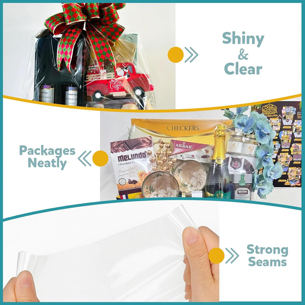 WIKDAY Shrink Wrap Bags for Gift Baskets 10 PCS 24x30 Inches Large Cellophane Bags Wrapping Plastic Clear Jumbo Basket Wrap Bags