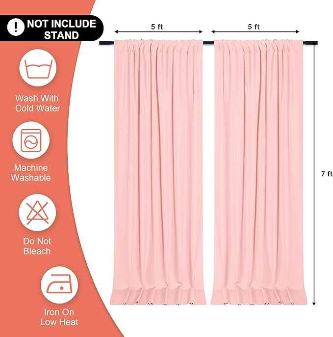 DWCN 10x7 FT Blush Pink Backdrop Curtains for Parties, Photography Backdrop Drapes with Rod Pockets for Wedding Decorations Stage Birthday Family Gatherings, 2 Panels 5ft x 7ft