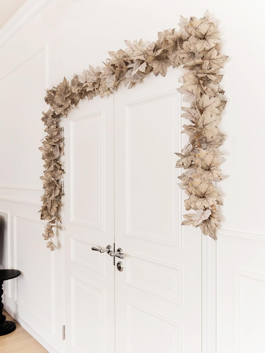 beige fall maple leaves garland, 5.6ft artificial maple on a desk or shelf