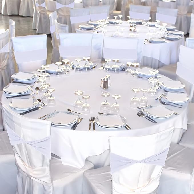 Kinlop 50 Pcs Spandex Chair Sashes Bows Chair Bands Slider Sashes for Covers Elastic Bands Ties Without Buckle Decorations for Wedding Party Events Ceremony Birthday(White)