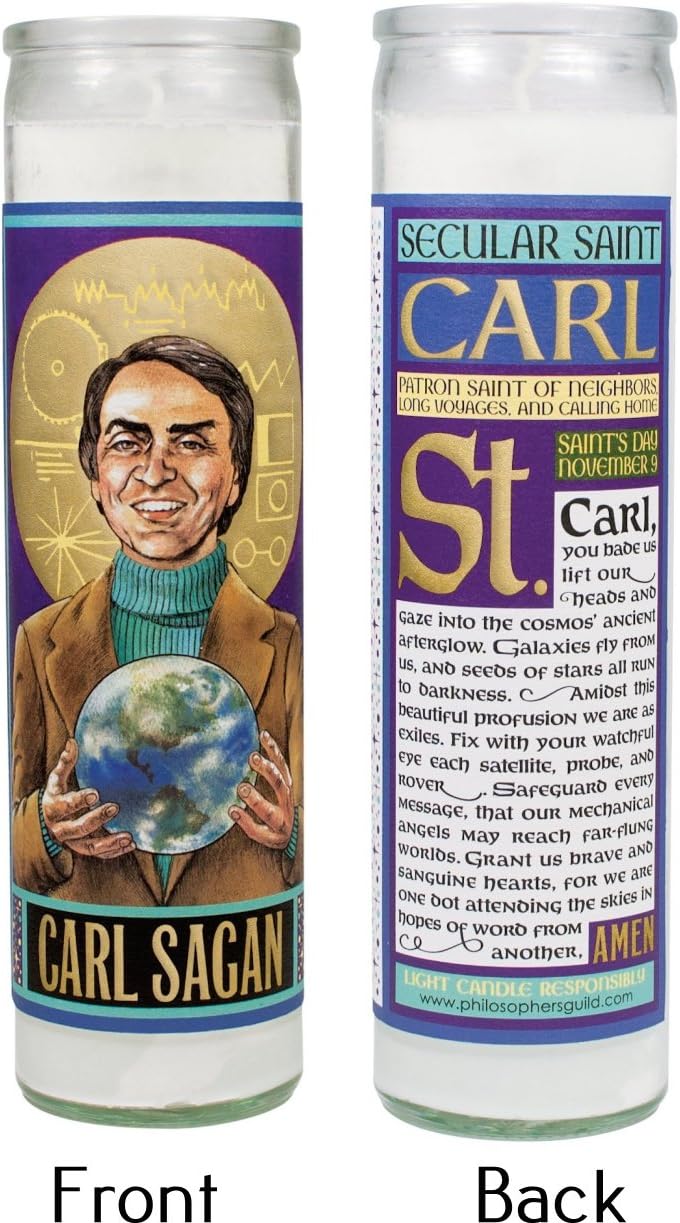 The Unemployed Philosophers Guild Carl Sagan Secular Saint Candle - Unscented 8 Inch Tall Glass Prayer Votive, Made in The USA