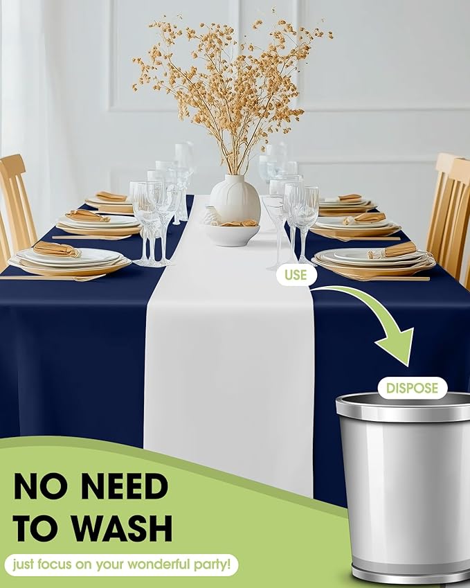 Pureegg White Plastic Table Runners - 10 Pack, 14'' x 108'', Water Resistant & Disposable Centerpiece Decorations for Table Cloth, Wedding, Birthday, Holiday, Baby Shower, Party, Home Decor