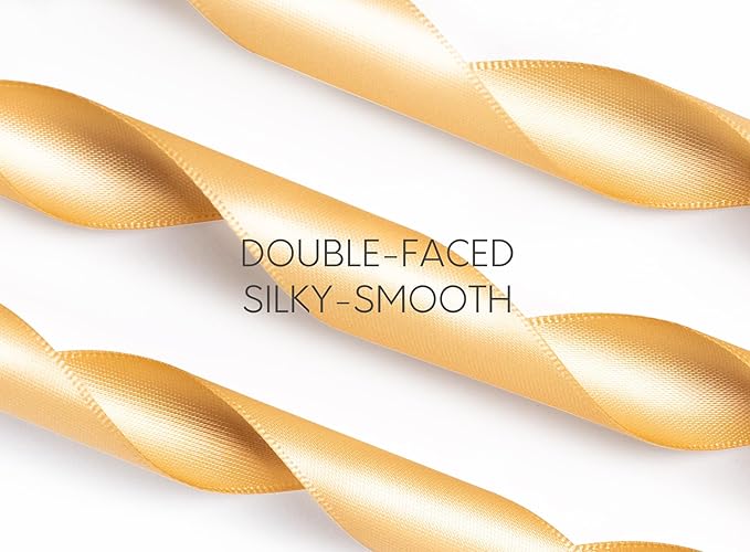 Champagne Satin Ribbon 7/8 Inch 50 Yards Double-Faced Polyester Ribbons for Hair Bows Gift Wrapping Crafts Floral Bouquet Wedding Invitations