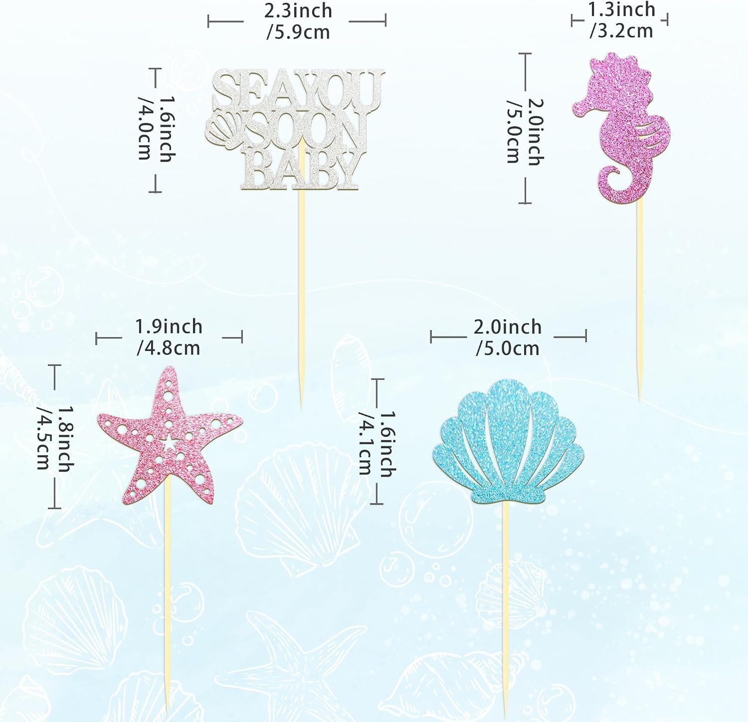 24 Pcs Sea You Soon Baby Cupcake Toppers, Under The Sea Party Decoration | Under the Sea Party Cake Decoration for Mermaid Theme Birthday Parties & Baby Showers