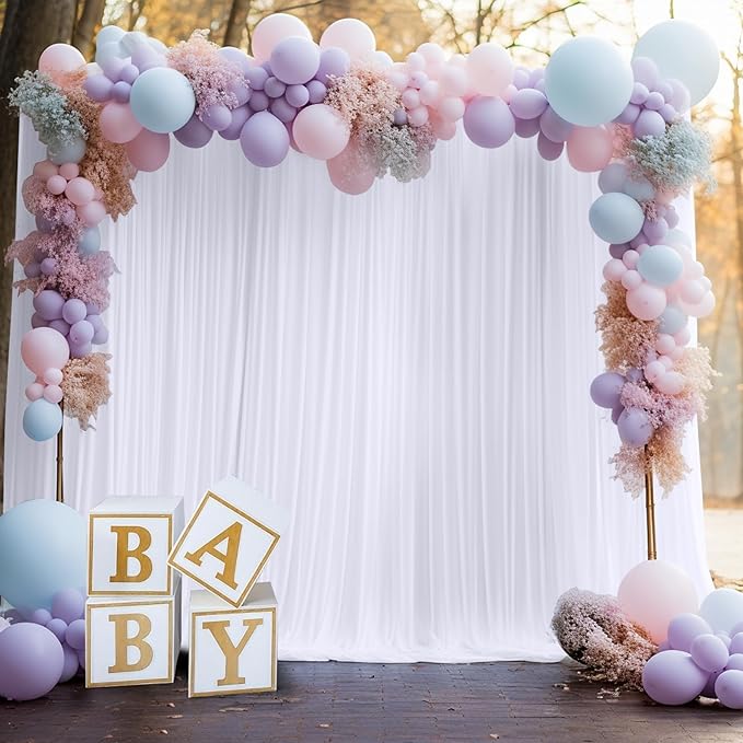 20ft×10ft Wrinkle Free White Backdrop Curtains for Parties, Thick Polyester Drapes for Backdrop, 2 Panels 5×10ft Cloth Photo Backdrop Curtain for Wedding Party Baby Shower Photography Background