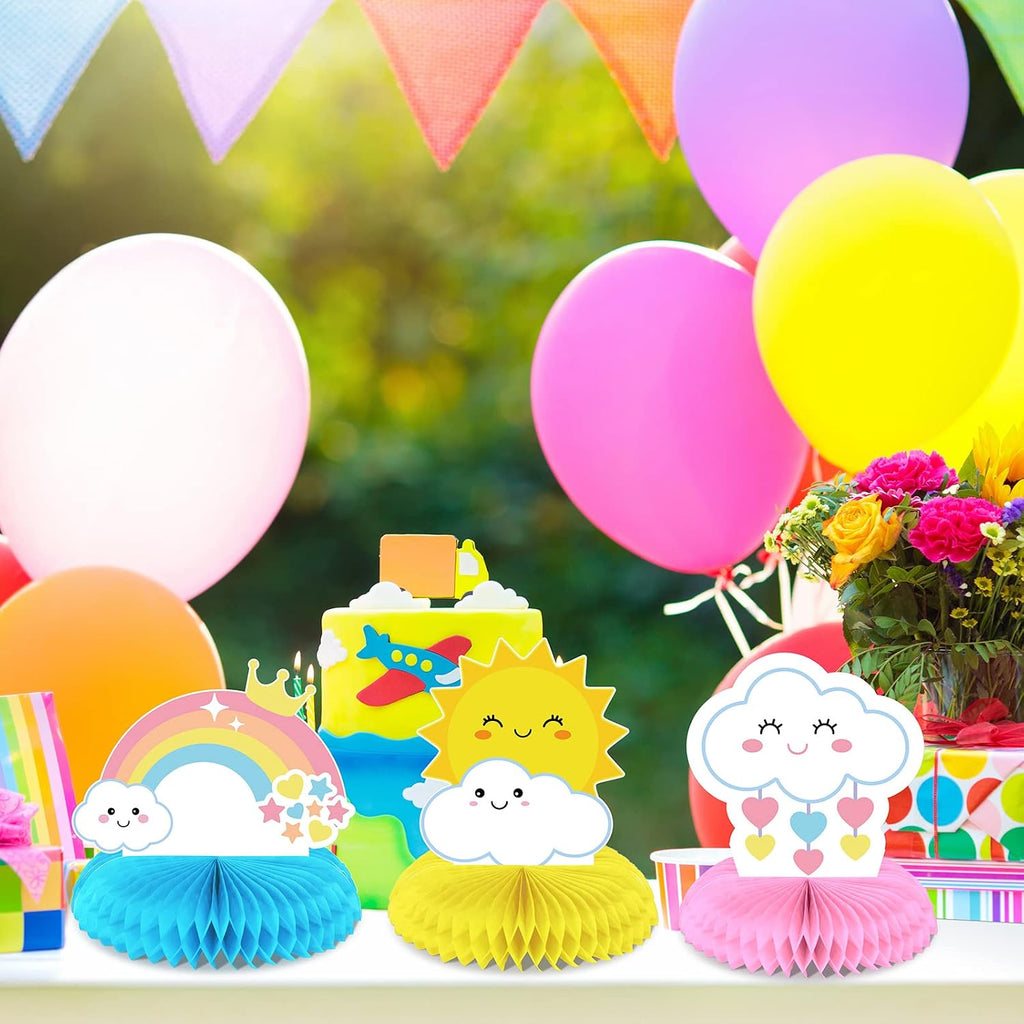 Ireer 9 Pieces Rainbow Party Decorations Honeycomb Rainbow Table Centerpieces Cute 3D Clouds Decorations for Birthday or Themed Party Favor Supplies