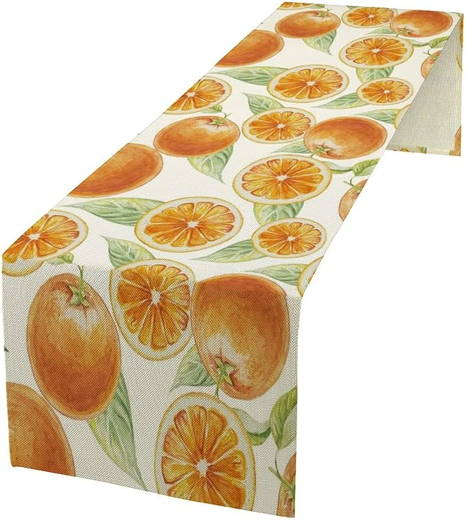 Spring Summer Orange Table Runner Watercolor Sweet Fruit Botanical Print Dinner Runner for Farmhouse Party Holiday Home Kitchen Dining Table Decor 13x36