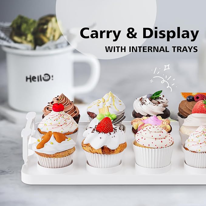 Cupcake Carrier with Lid and Handle,Cookie, Cake, Cupcake and Brownie Storage Carrier, Holds 12 Standard Cupcakes