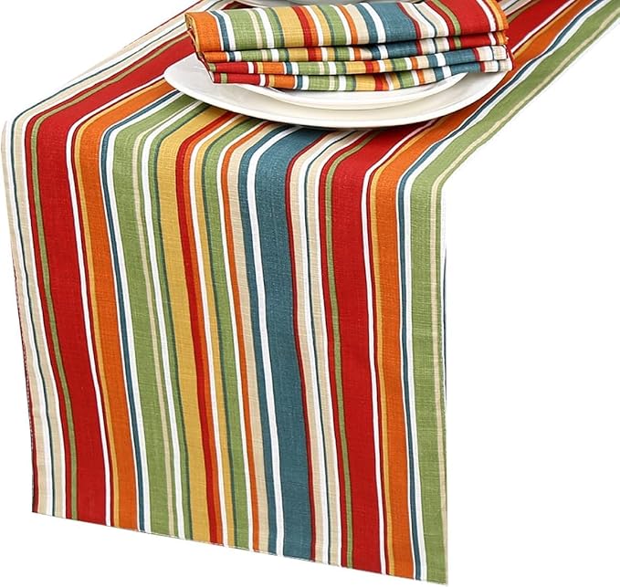 Ruvanti 100% Cotton Table Runner 108 Inches Long, Non-Slip, Stain Resistant, Washable & Reusable Table Runners Perfect for Wedding, Parties, Christmas, Holiday, in-Door use - Multi Stripe