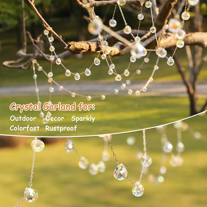 Christmas Garland, 9.8Ft Crystal Glass Beads Strands, 100pcs 10mm Faceted Waterdrop Glass Beads Hanging Ornament for Christmas Tree Centerpieces Wedding Party Decorations (Crystal AB)