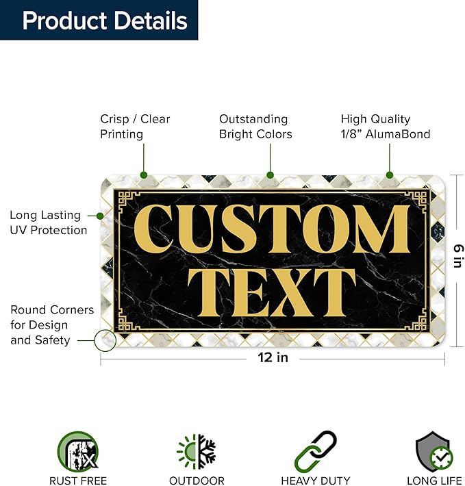 Custom Sign, Custom Street Sign, 11 Font Colors, 13 Font Styles, 4 Hole Options, 22 Sizes, 6x12 Inches, Rust Free DiBound, Fade Resistant, Made in USA by My Sign Center (Marble Tile)