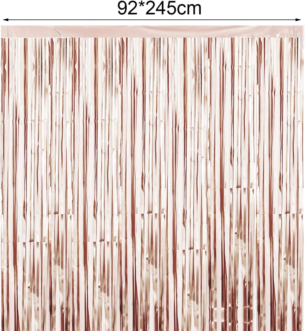 Metallic Tinsel Champagne 2 Packs of 3ftX8ft Foil Fringe Curtains for Birthday Party Photo Backdrop Decoration by CCINEE