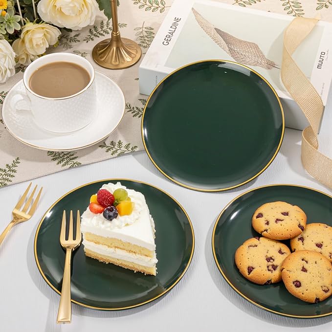 Festiva 200Pcs Green Dessert Plates 6.3" with Plastic Forks 5"- Small Disposable Plates- Dessert/Cake/Appetizer Plastic Plates include 100Plates 100Forks for Christmas Party&New Year