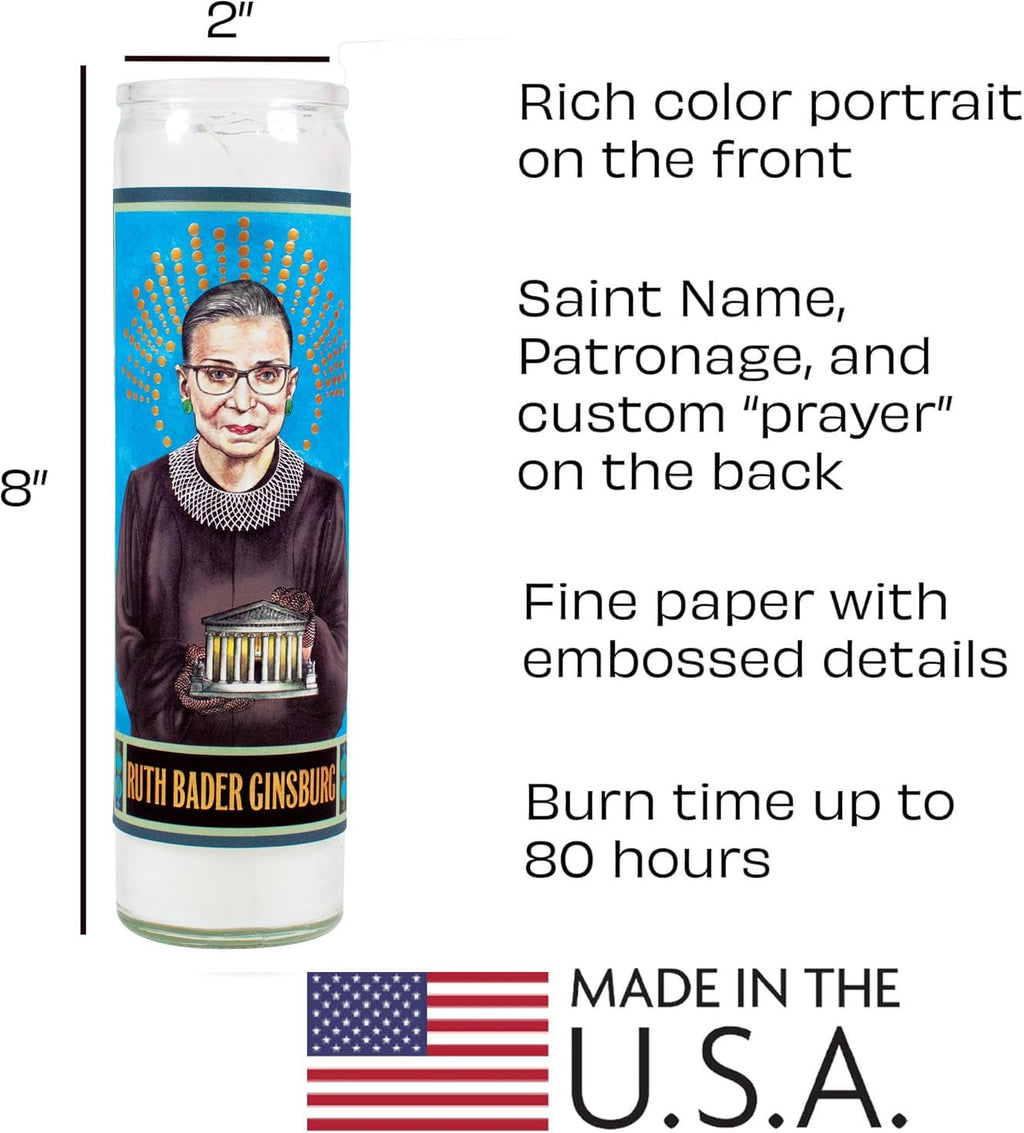 The Unemployed Philosophers Guild Ruth Bader Ginsburg Secular Saint Candle - Unscented 8 Inch Tall Glass Prayer Votive, Made in the USA