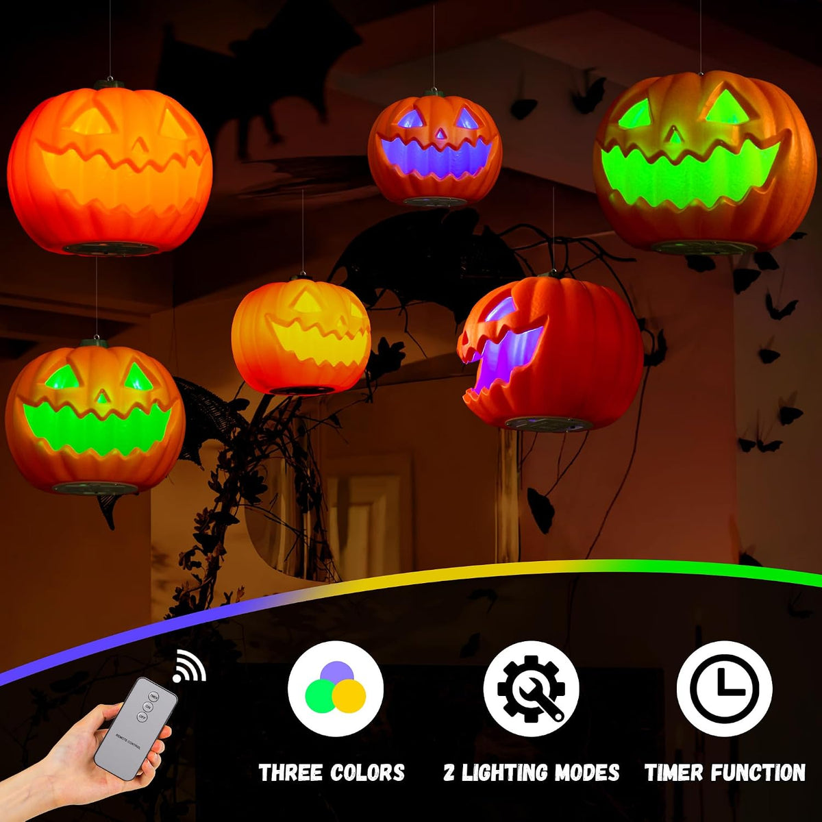 Halloween Hanging Decorations Pumpkin Lights, LED Flameless Floating Jack-O-L...