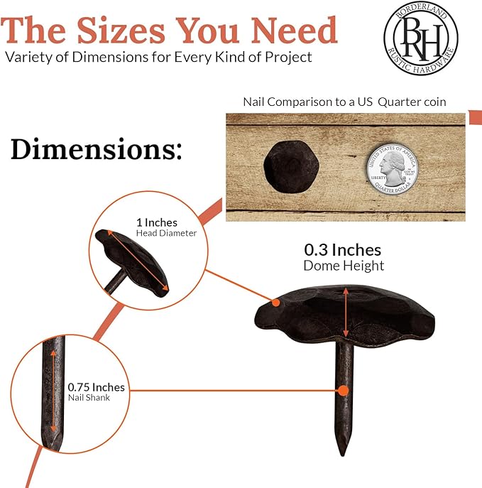 10 Pack 1" Small Round Head Iron Clavos Decorative Nails – Unfinished – Handmade Rustic Round Fasteners for Farmhouse Shutter, Faux Wood Beams, Barn Door, Shutters, and Gates – Ornamental Wood Accent