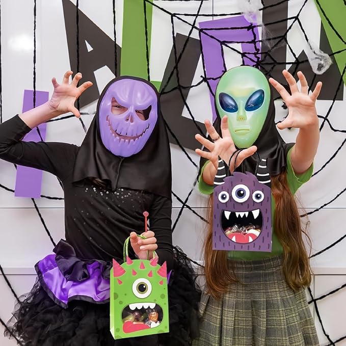 Cheerland Monster Gift Bags Halloween Goodie Bag Monster Party Favors Bag Summerween Candy Treats Paper Goody Bags Cartoon Themed Birthday Party Decorations Treat Inc Kids Theme Party Supplies 4 Pcs
