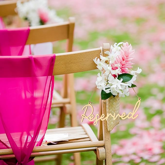 12 Pcs Reserved Seating Signs for Wedding Chairs Hanging Wooden Rustic Reserved Row Signs with Rope Wooden Tag for Wedding Church Pews Restaurant(Wood)