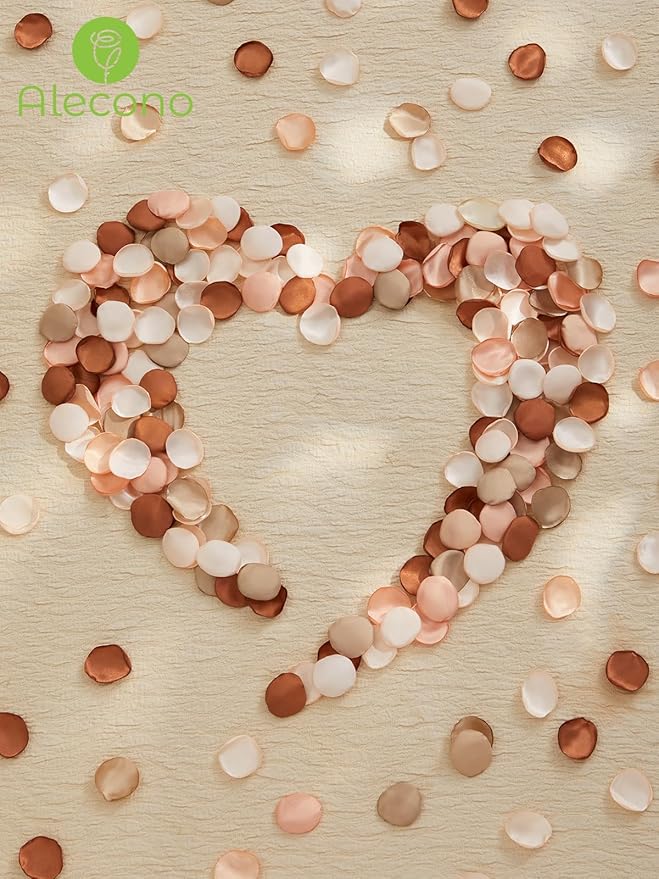 Alecono 𝟲𝟬𝟬𝙋𝙘𝙨 Silk Rose Petals, Faux Rose Petals Orange Rose Petals for Wedding Proposal Flower Girl Baket, Artificial Brown Fake Rose Petals for Night Table Decoration