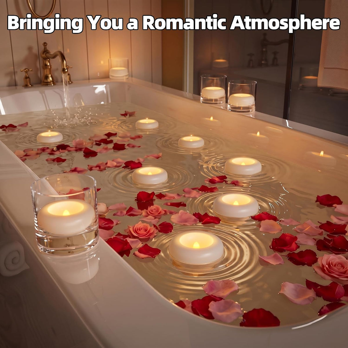 3" White Rechargeable Flameless Floating Candles, Water Activated 6 Pcs