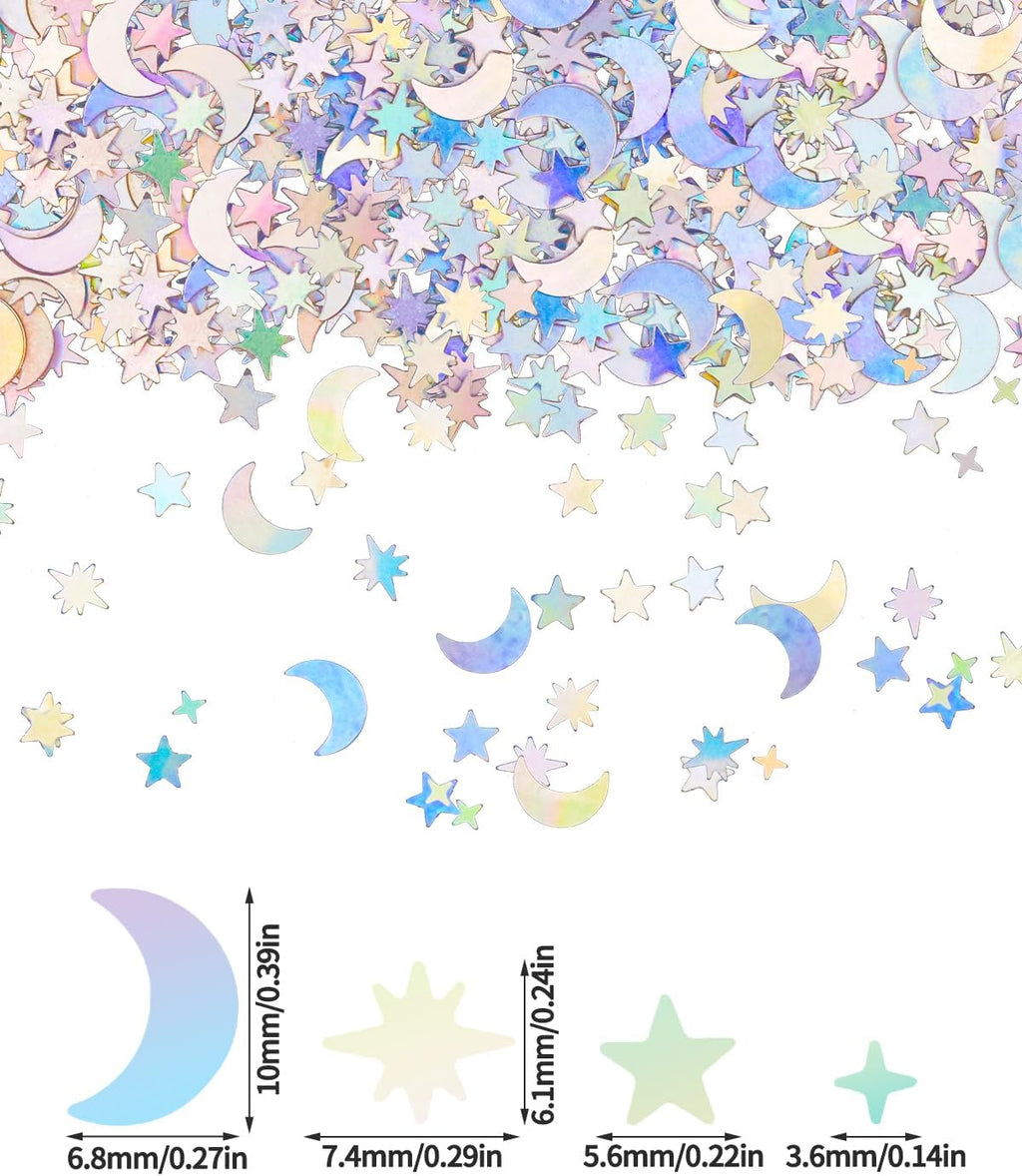 4000 Pcs Star Confetti, Glitter Confetti, Holographic Metallic Star Glitter, Holographic Moon for Party Decorations, Wedding, Birthday, Festival, DIY, Unicorn Theme, Silver, 10mm