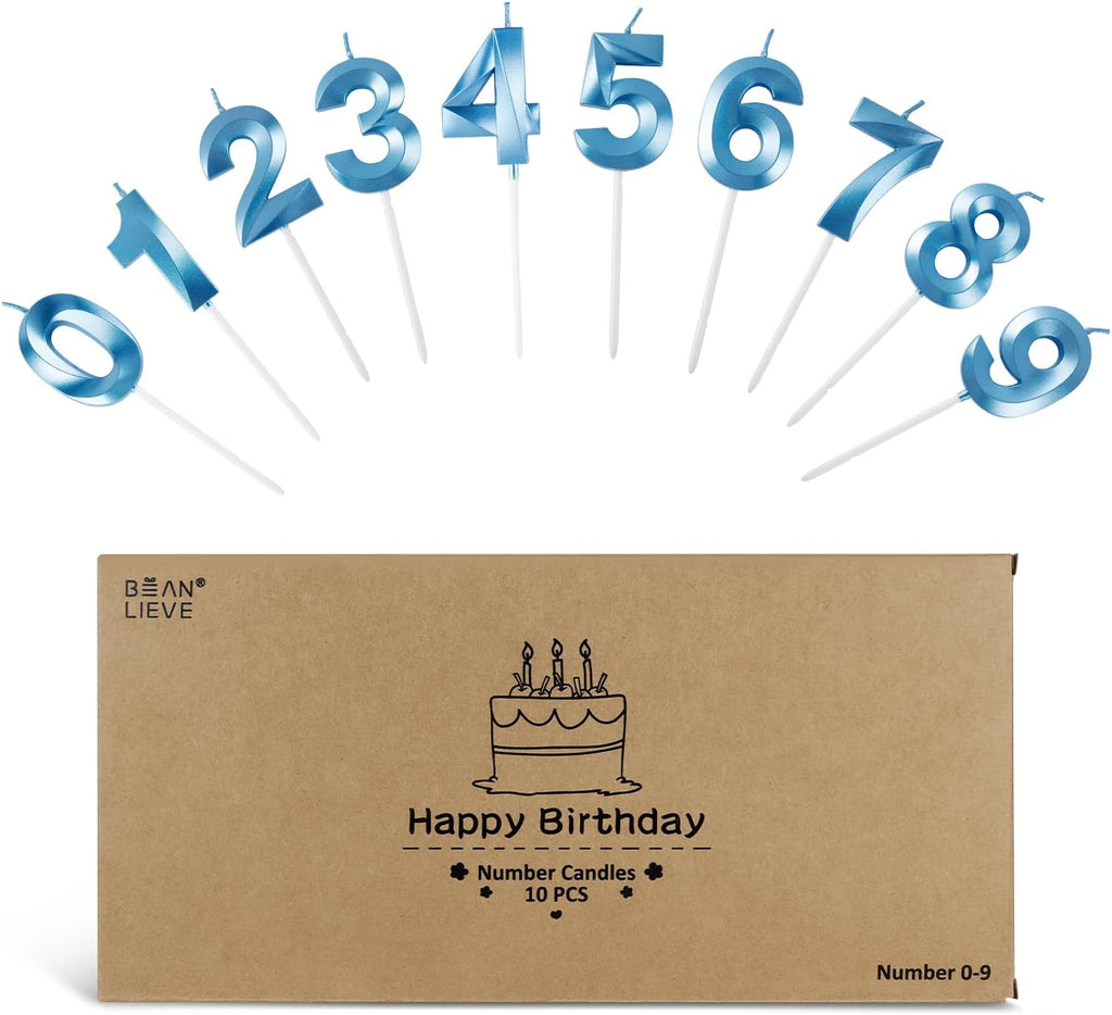 BEAN LIEVE Blue Birthday Candles - Number Cake Candles, Happy Birthday Numeric Candles Number 0 1 2 3 4 5 6 7 8 9 Used for Cake Decoration on Birthday Parties and Wedding Anniversary Celebration
