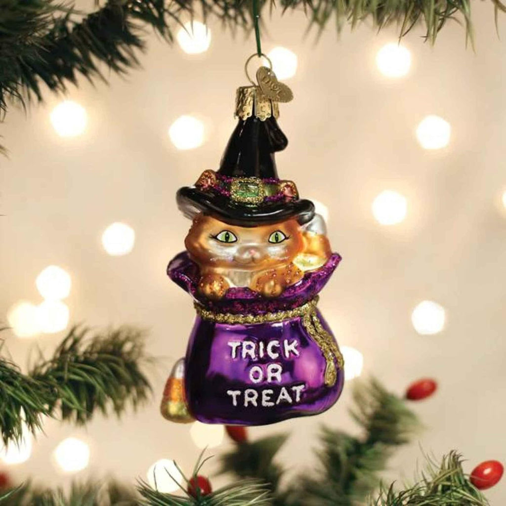 Old World Christmas Trick-or-Treat Kitty Glass Blown Ornament for Christmas Tree, Handcrafted Holiday Decoration, Halloween Collection