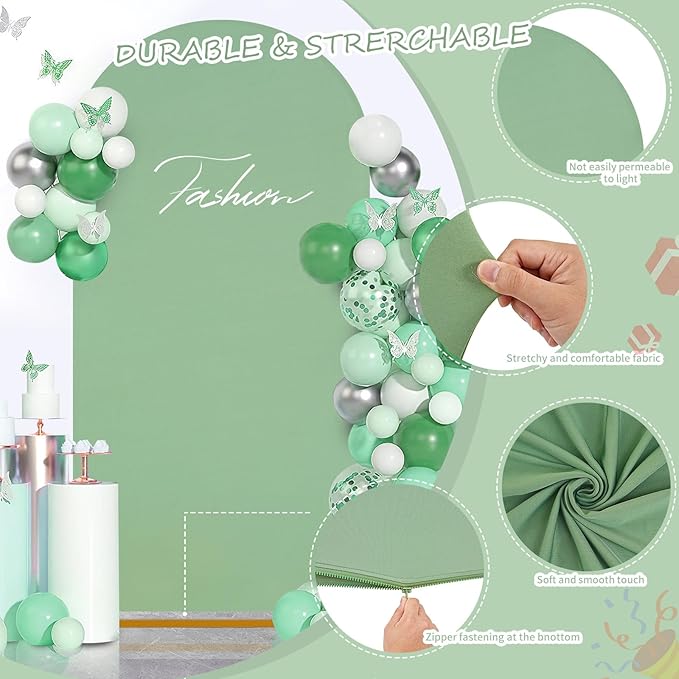 SoarDream 7.2FT Wedding Arch Cover Sage Green Spandex Fitted Wedding Arch Stand Covers Fitted for Round Top Chiara Arch Cover Stretchy Backdrop for Birthday Birthday Party Balloon Decor