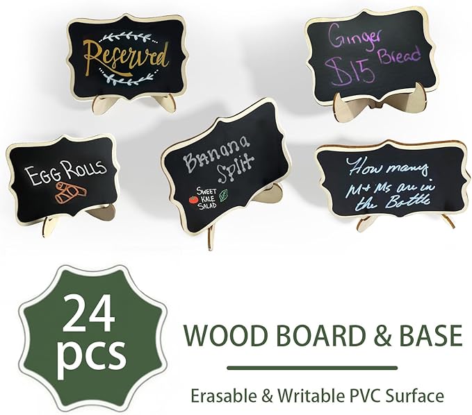 24 PCS Mini Chalkboard Signs with Stand,Food Labels for Party Buffet, Food Tag/Name Card for Wedding Table, Name Tag Drink Labels Taco/Candy Bar/Bake Sale Food Sign, Catering Supplies Buffet Display