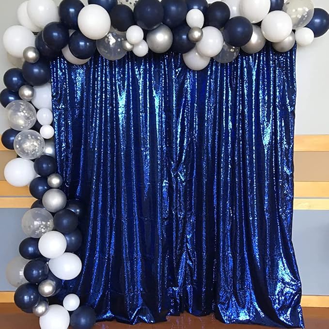 Poise3EHome 4Pcs 2Ft x 8Ft Blue Sequin Backdrop Curtains, Glitter Photography Backdrop, Sequence Xmas Thanksgiving Backdrop (Navy Blue, 4 pcs-2ftx8ft)