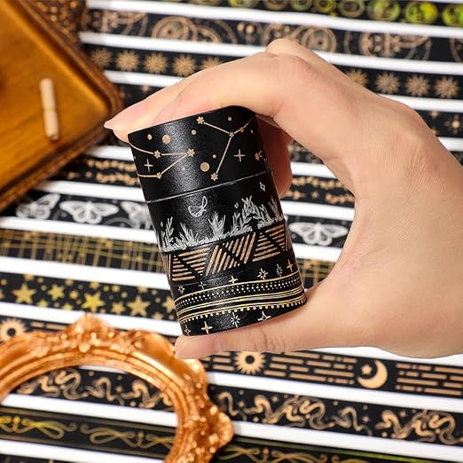 36 Rolls Glow-in-The-Dark Starry Washi Tape Set with Gold Foil Celestial Patterns - Writeable Decorative Tapes for Scrapbooking, Bible Journaling, Bullet Journals 0.6" x 79" per Roll