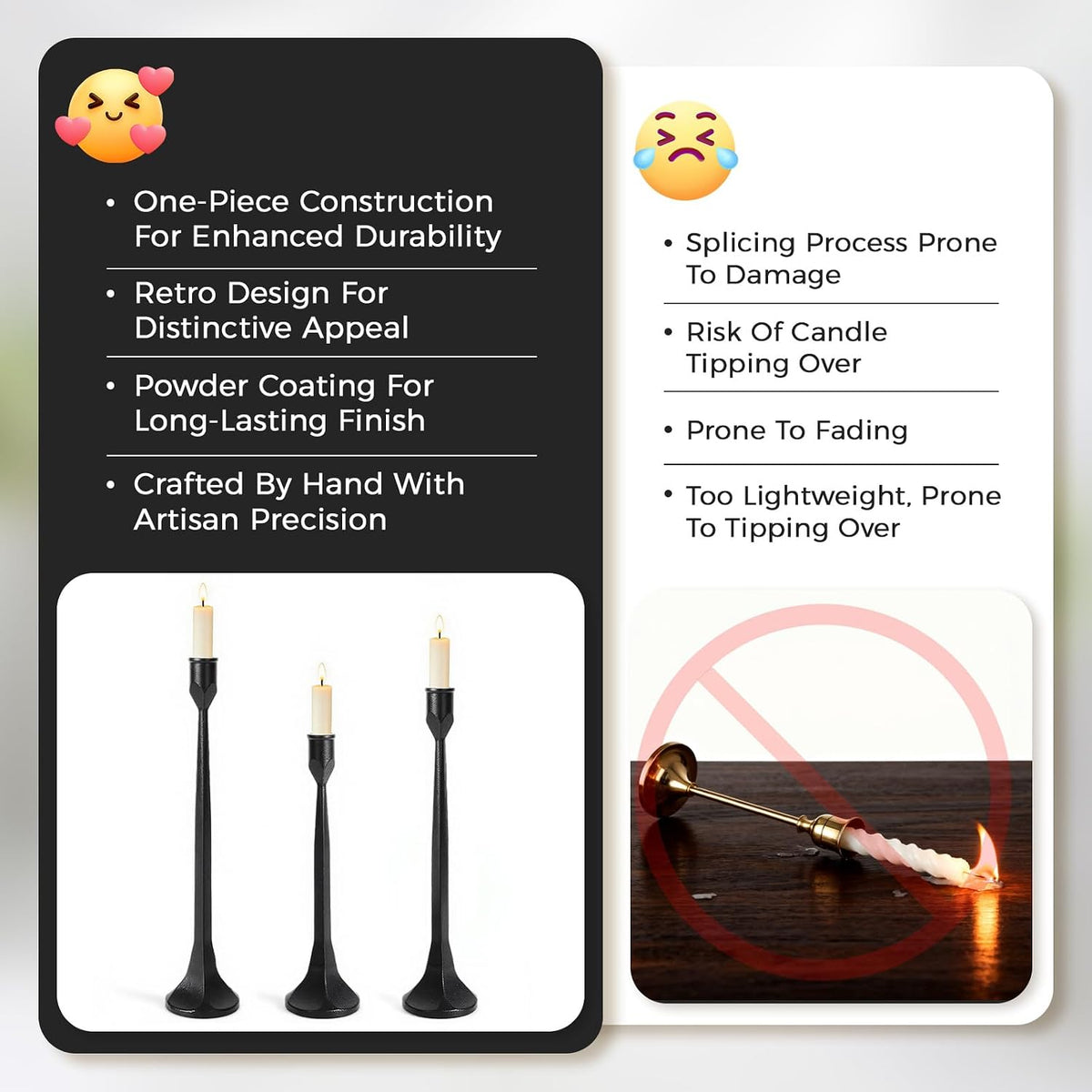 Vintage Cast Iron Black Taper Candle Holders Set of 3 Antique Candlestick