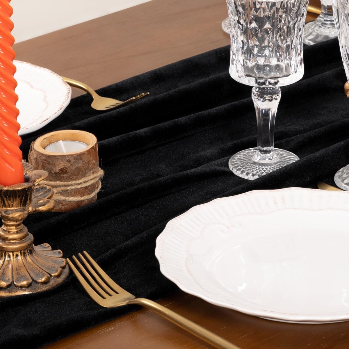 4 Pack Black Velvet Table Runner Cloth Fall Luxurious Wedding Party Decor