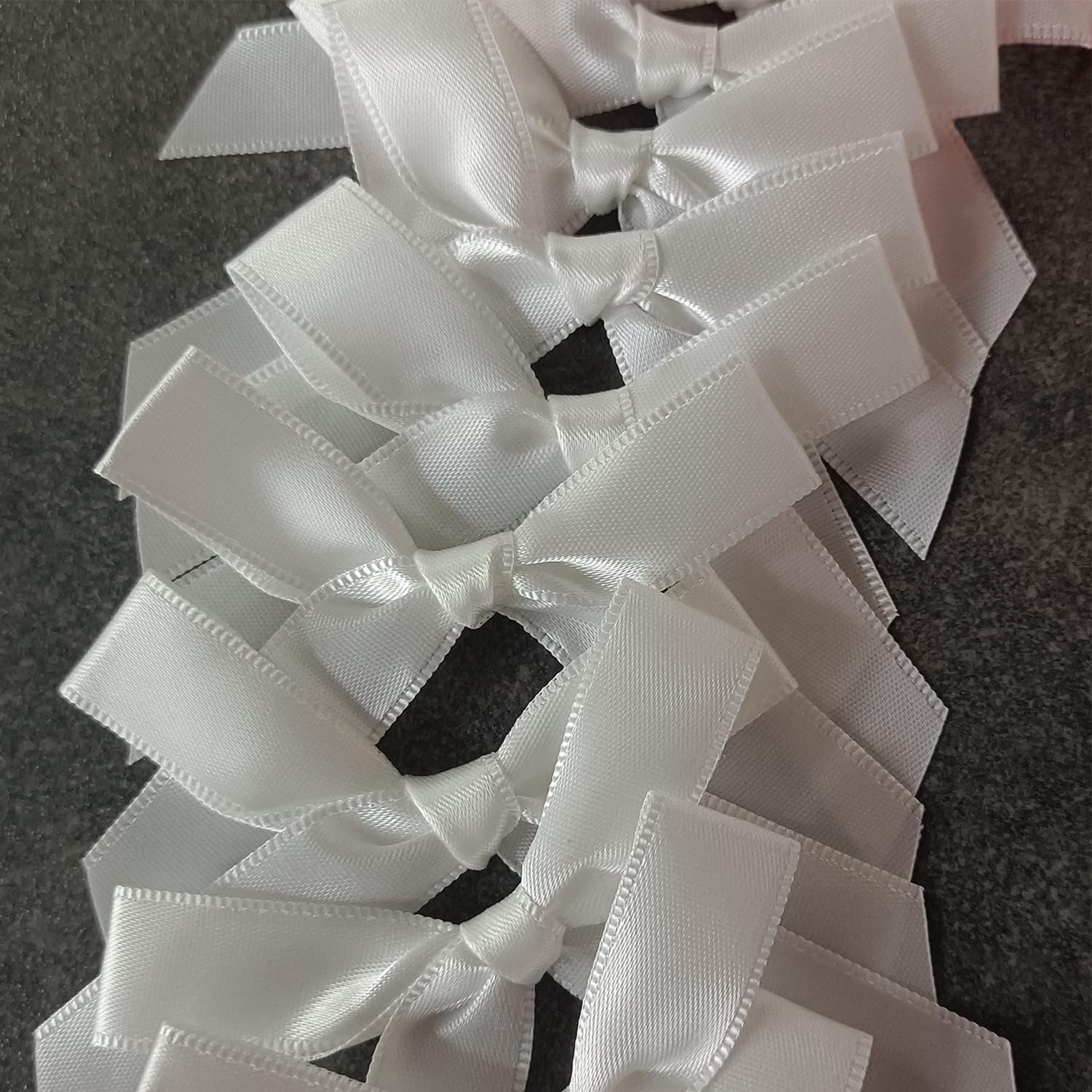 50 Pack White Twist Tie Bow, Pre Tied Bows,Christmas Satin Twist Tie Bows for Treat Bags,Packaging Bows for Candies and Apples, Pretied Ribbon Bows for DIY Decorations,Treat Bows