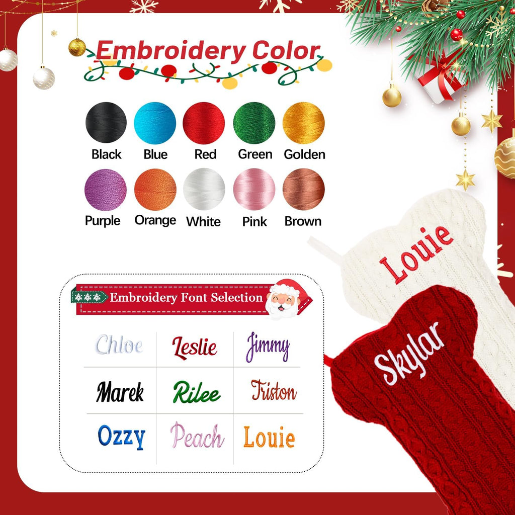 Personalized Pet Christmas Stocking,18 inch Custom Name Knit Christmas Stockings for Dog，Large Bone Xmas Stockings (Set of 1)