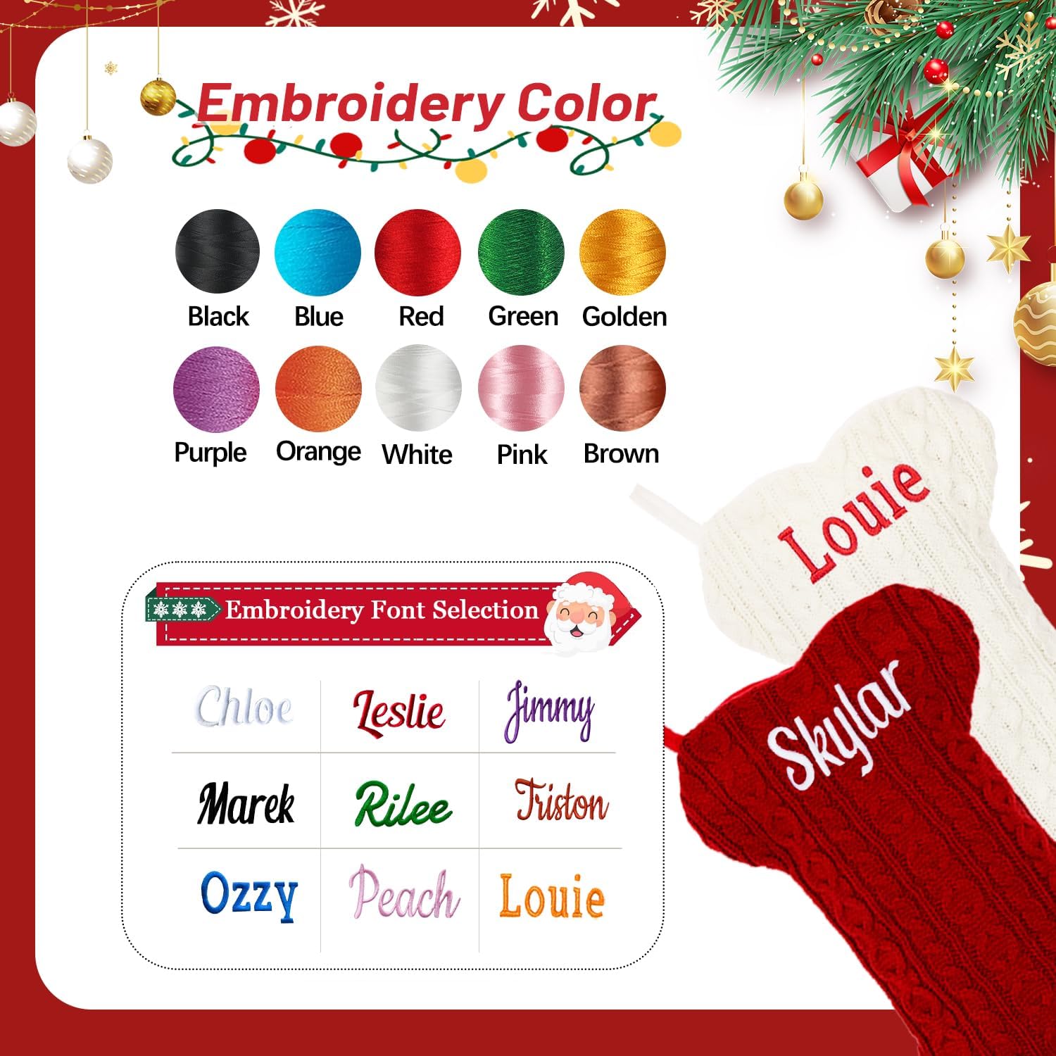 Personalized Pet Christmas Stocking,18 inch Custom Name Knit Christmas Stockings for Dog，Large Bone Xmas Stockings (Set of 1)