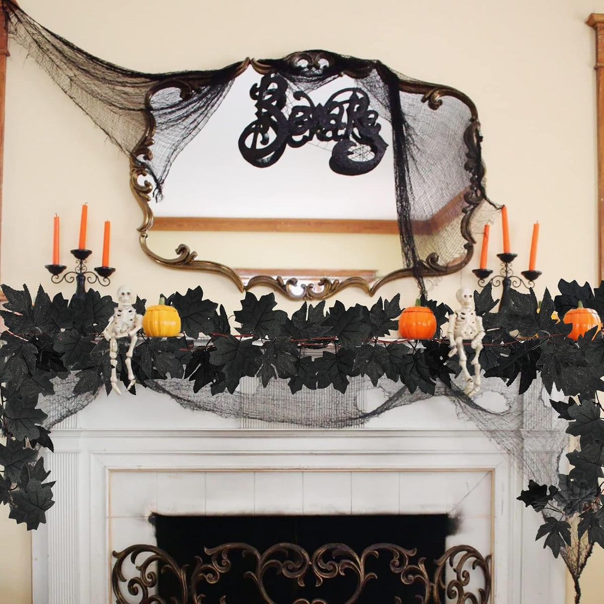 obbsie 8 pack 7.8ft black maple leaf garland, side view