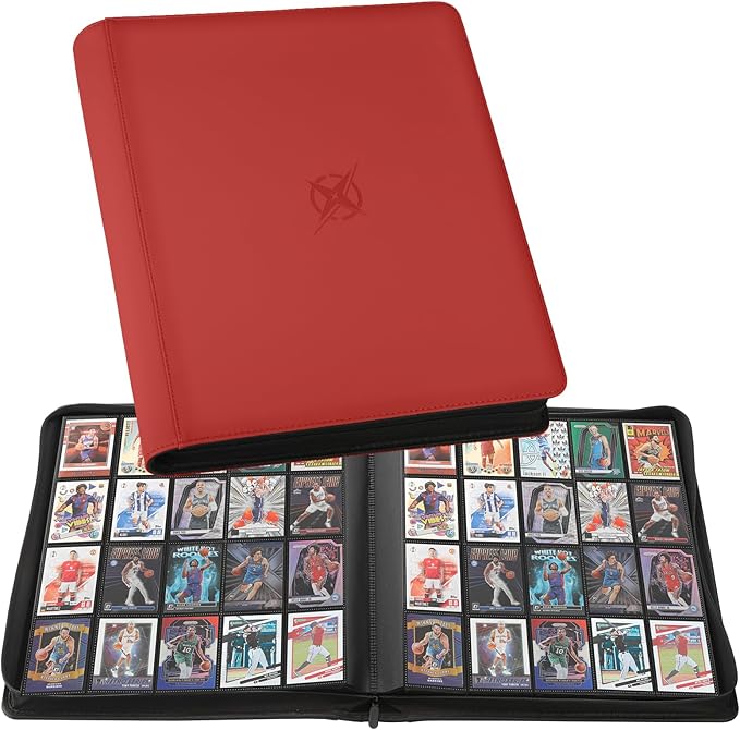 20-Pocket Card Binder, Trading Card Binder Holds 2000 Cards, Premium Zippered Trading Card Album Compatible with TCG, Game & Sports Cards (Red)