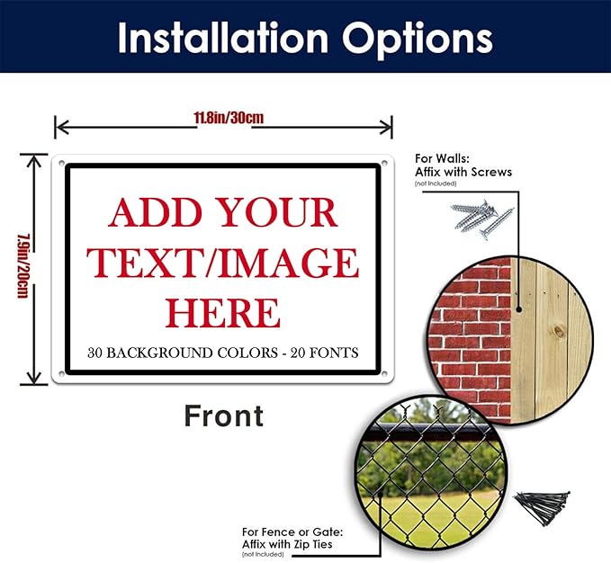 Custom Signs Outdoor Metal Sign - 12 x 8 Personalized Aluminum Rust-Proof Entrance Signs, Garden Hazard Intersection Parking Decorative (Black Text Box)
