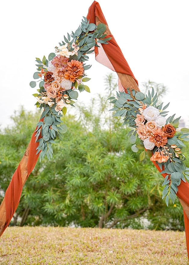 ponatia Wedding Arch Flowers (Pack of 2), Artificial Burnt Orange Flowers for Wedding Welcome Signs Decorations and Arch Flower for Weddings Ceremony Reception (Burnt Orange)