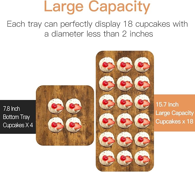 Cupcake Stand for 50 Cupcakes Wooden Dessert Table Display Set Rustic Dessert Stands Rectangle Serving Tray for Party Baby Shower Birthday Graduation Wedding