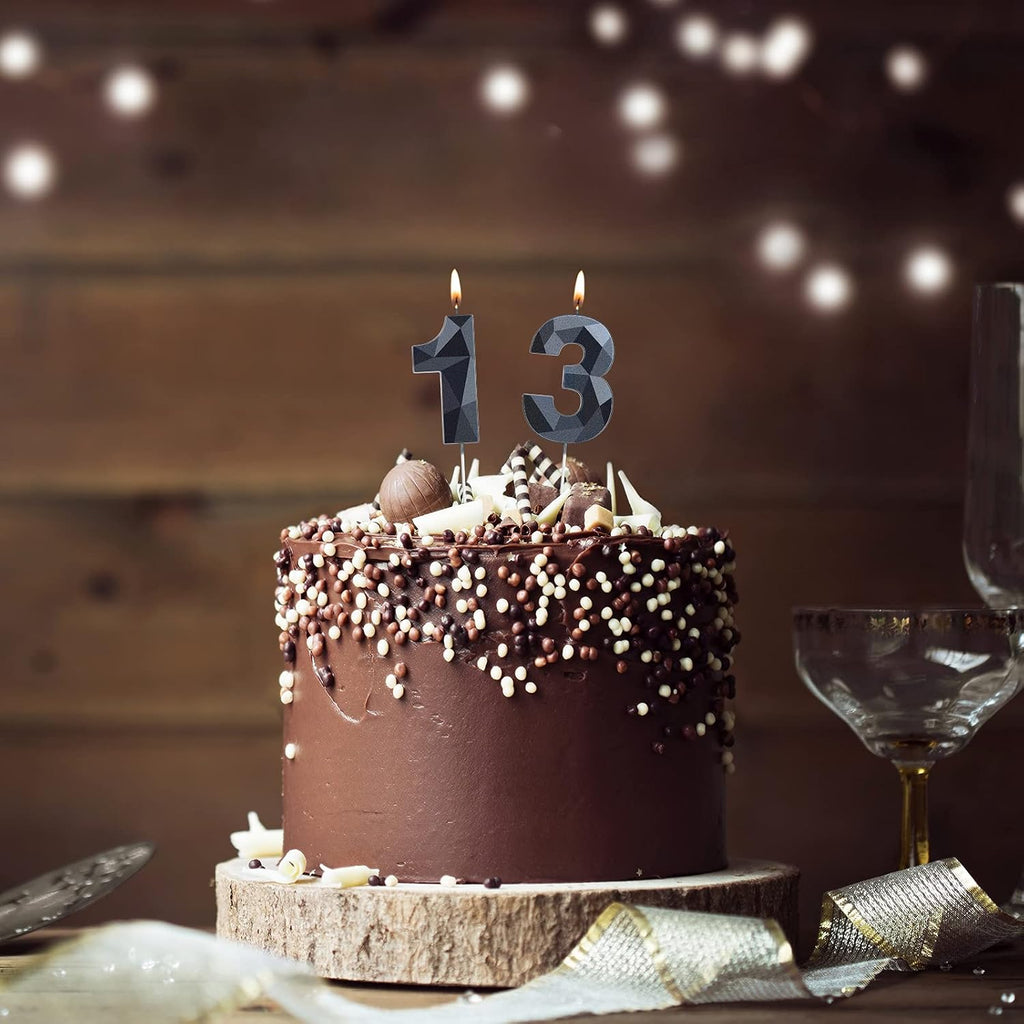 Nuanchu 13 Birthday Candles Black Number 13th Candle Happy Birthday Cake Topper 3D Diamond Shape Numeral 31 Candles Decoration for Boy Girl Women Wedding Theme Party Anniversary Favors(Black)