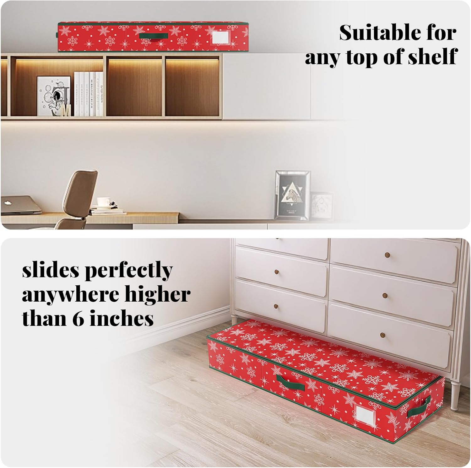 StorageRight Wrapping Paper Organizer Storage Container, Christmas Gift Wrapping Paper Storage Box for Paper Ornaments，Paper Storage Holder for Holiday Decoration Snowflake/Red