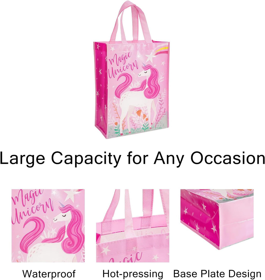 Loveinside Unicorn Reusable Gift Bag, Pink Magic Unicorn and Stars Design Medium Recycled Pink Gift Bag for Girls, Kids, Birthday, Baby Shower, Party Favor, 10" x 5" x 13", 1 Pcs