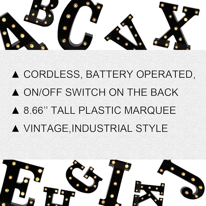 OYCBUZO Light Up Black Alphabet Marquee Letters Sign LED Marquee Number Lights Sign for Night Light Home Bar Christmas Lamp Birthday Party Wedding Decoration T