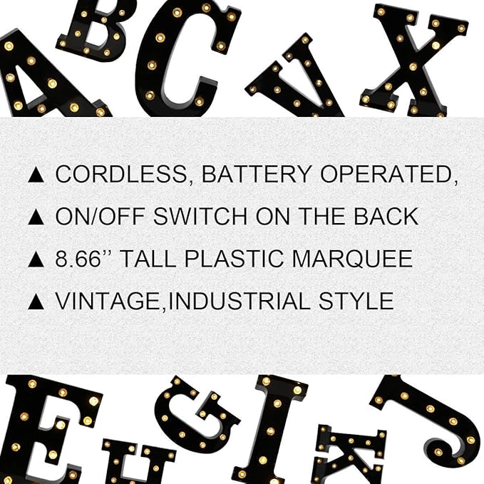Light Up Black Alphabet Marquee Letters Sign LED Marquee Number Lights Sign for Night Light Home Bar Christmas Lamp Birthday Party Wedding Decoration &