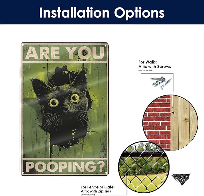 Funny Black Cat "Are You Pooping?" Tin Sign - Humorous Bathroom Wall Décor, 8x12 Inches, Vintage Metal Sign for Indoor & Outdoor Use, Cat Wall Art