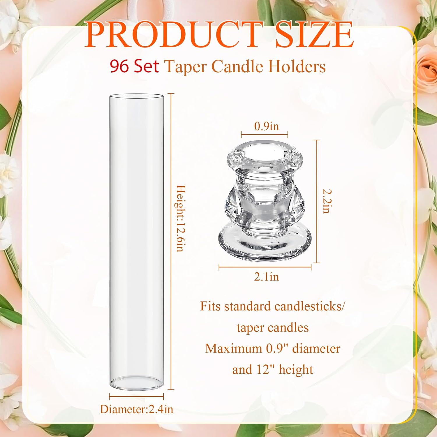 Teenyyou 24 Set Glass Hurricane Candle Holders Bulk 12.6" Open Ended Glass Candleholder Tube Shape Bottomless and 2.2" Taper Clear Candlestick Holders for Wedding Table Centerpiece (Clear)